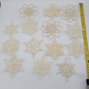 Lot Of 14 VTG Crocheted Doily Snowflake Starched Christmas Ornaments Grandma